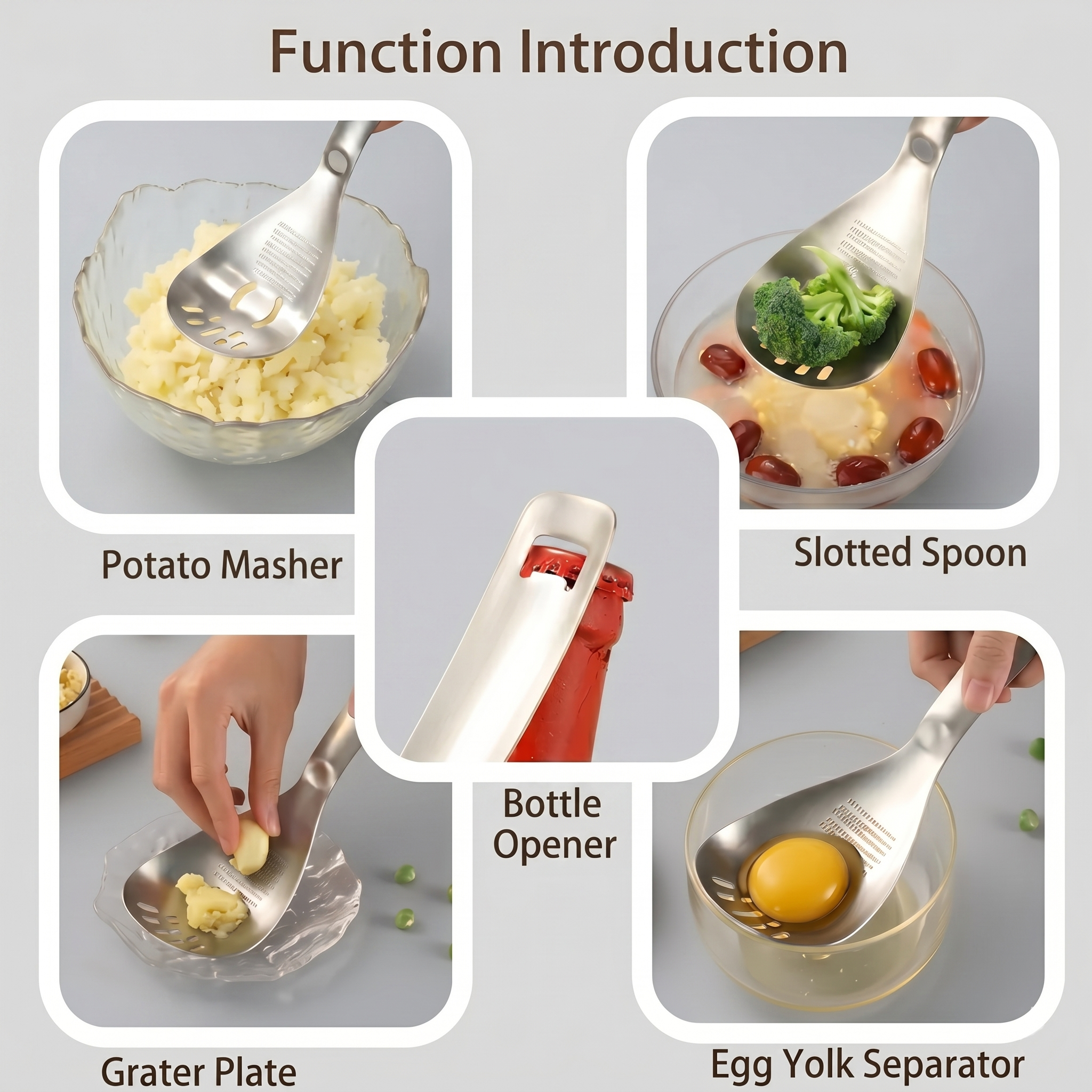 Ultimate Multi-Functional Kitchen Spoon | Pro-Grade 304 Stainless Steel Grater, Masher, Pasta Server & More