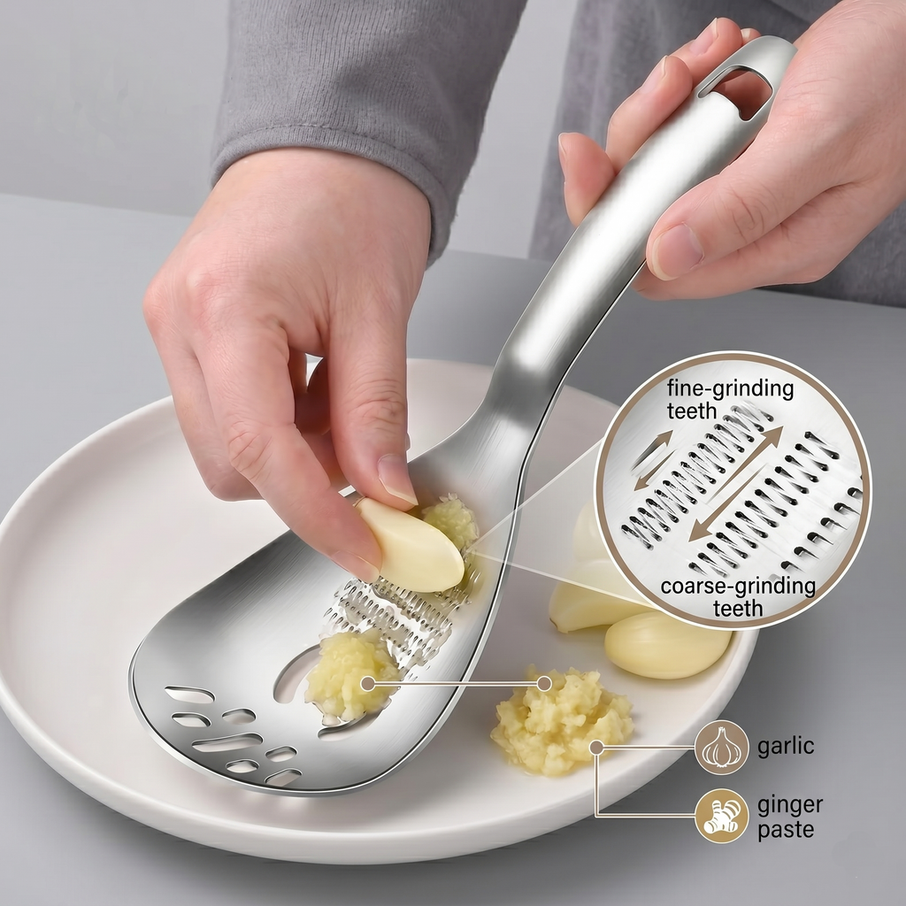 Ultimate Multi-Functional Kitchen Spoon | Pro-Grade 304 Stainless Steel Grater, Masher, Pasta Server & More