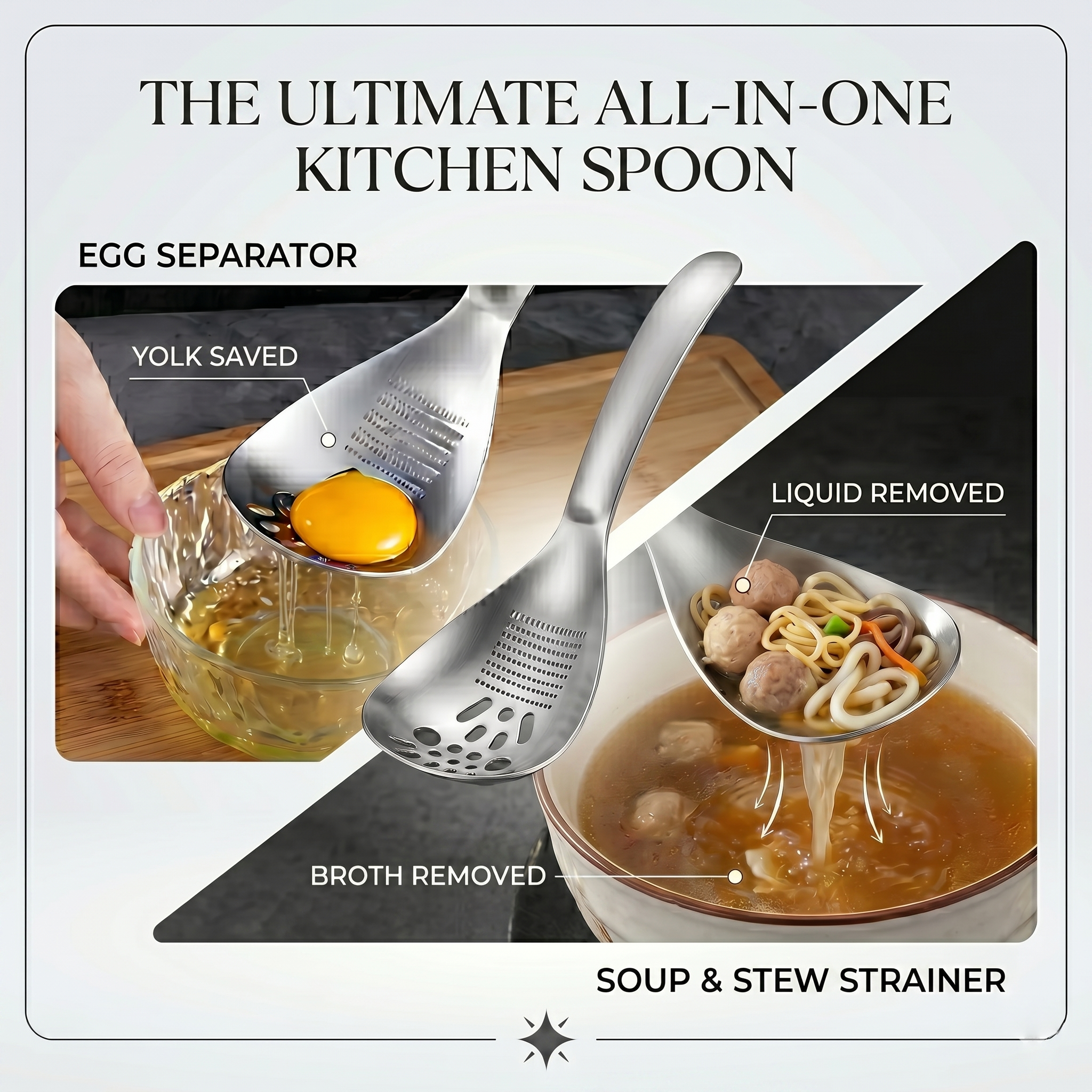 Ultimate Multi-Functional Kitchen Spoon | Pro-Grade 304 Stainless Steel Grater, Masher, Pasta Server & More