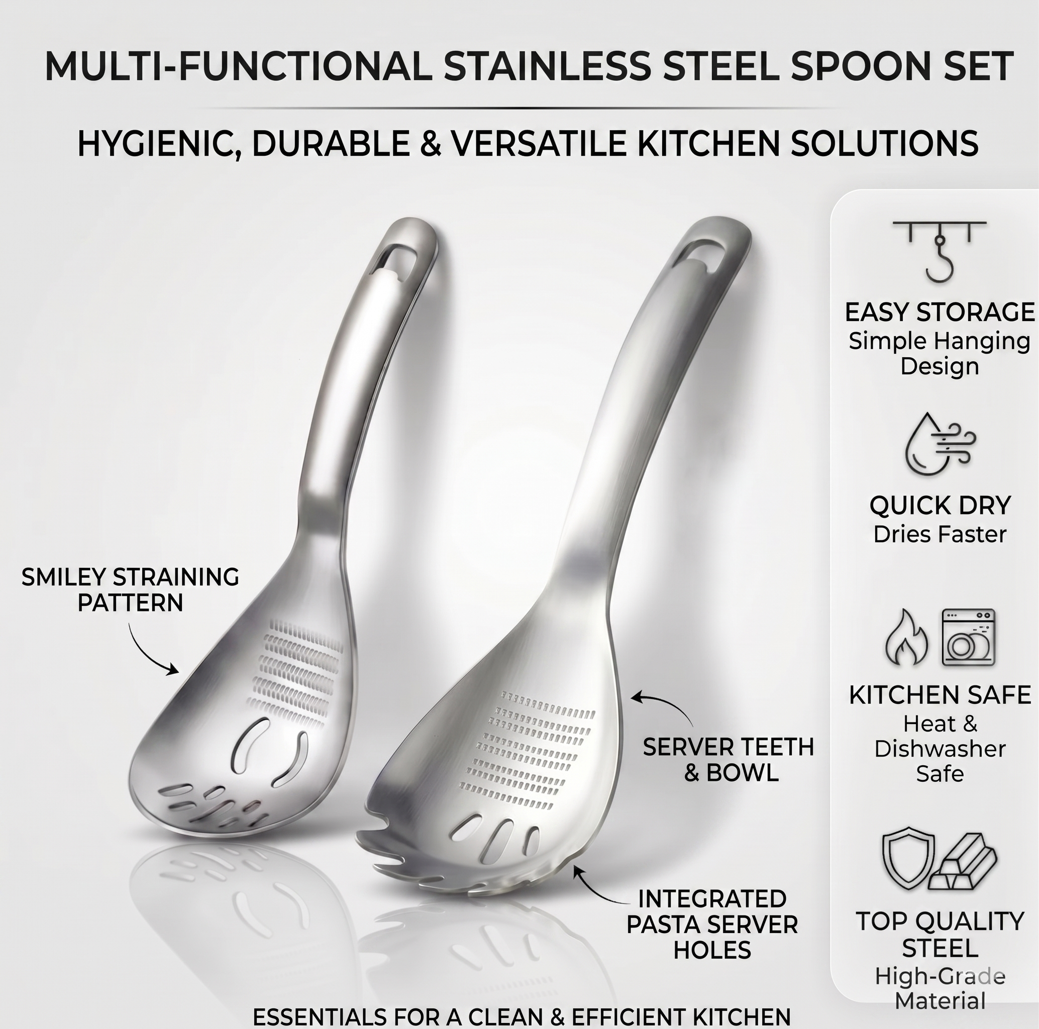 Ultimate Multi-Functional Kitchen Spoon | Pro-Grade 304 Stainless Steel Grater, Masher, Pasta Server & More